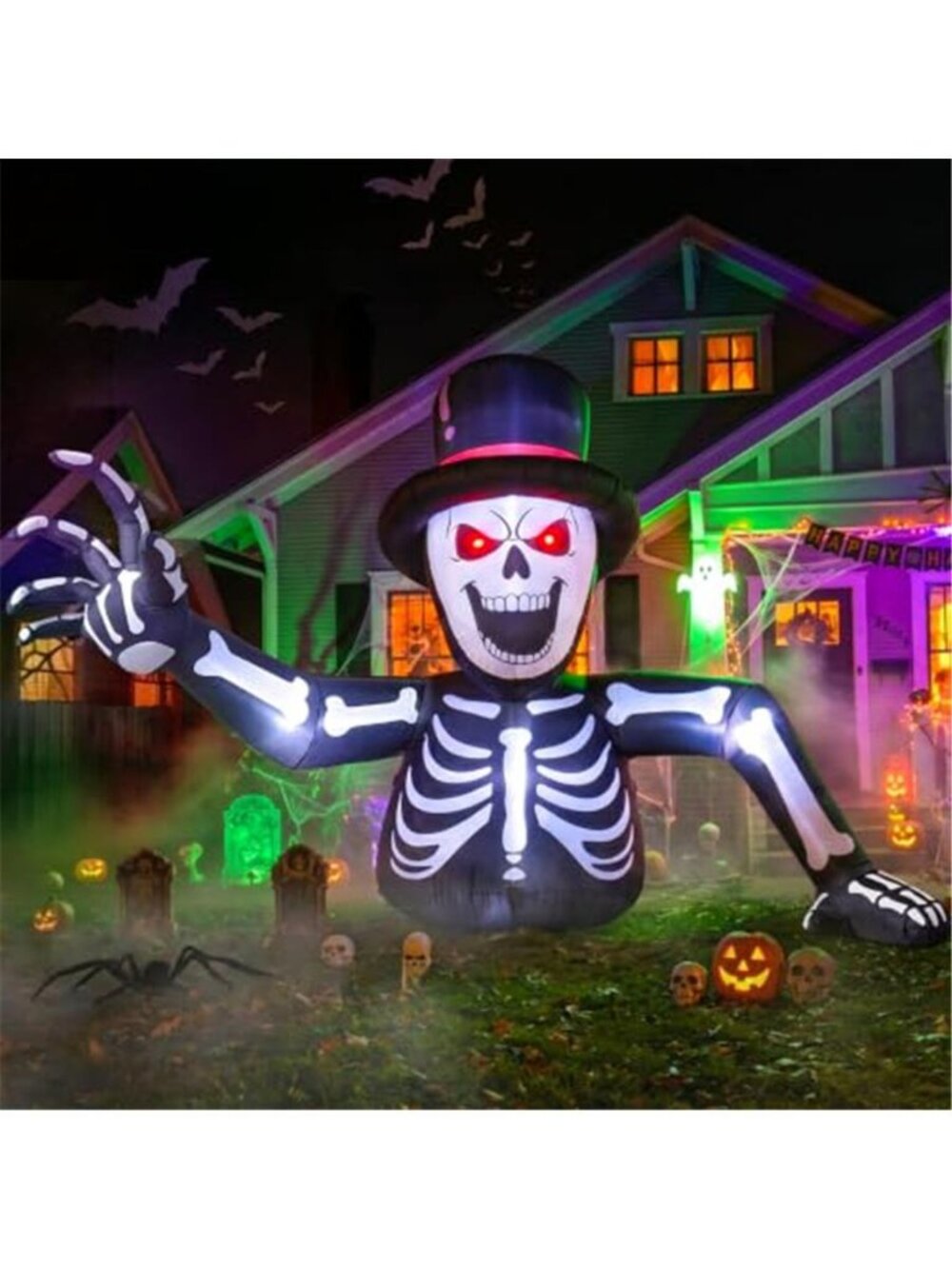 10FT Giant Halloween Inflatable Skeleton with Top Hat, Crawling Yard Decor